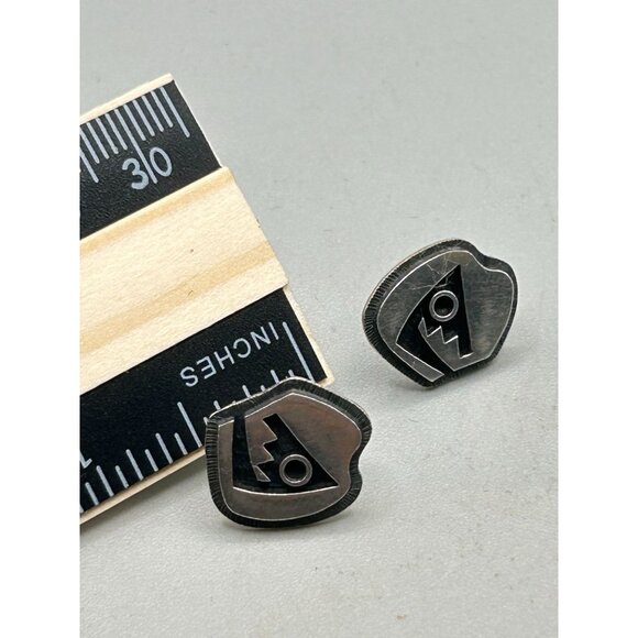 Sterling Silver Tribal Earrings Pierced Studs Handcrafted Vintage Earrings - Picture 5 of 5